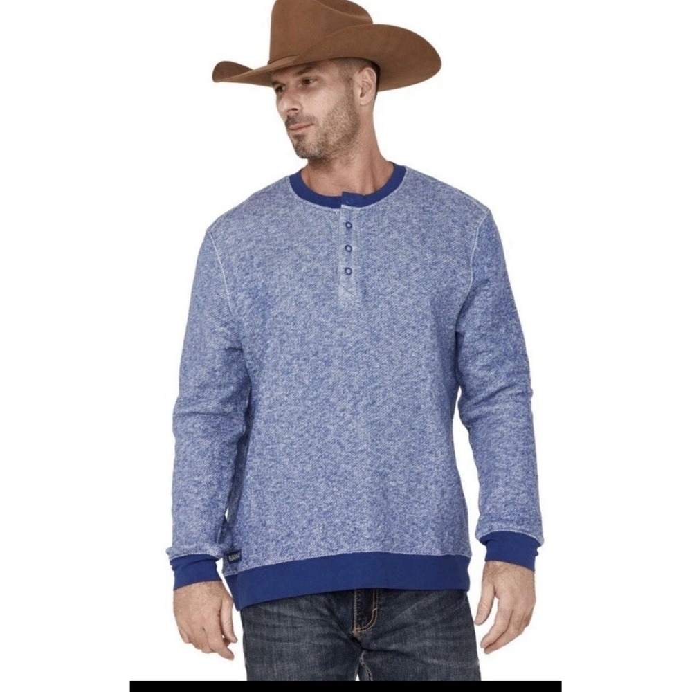 Rank 45 Men's 45&Reg Drover Blue 1/4 Snap Front French Terry Western Shirt‎ Sz L